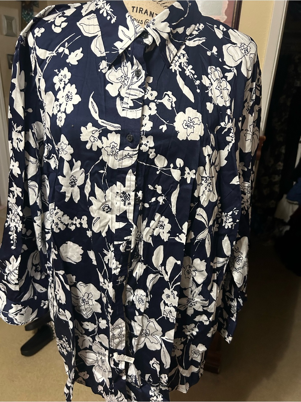Women’s Ralph Lauren Navy Blue Floral Button-Up Shirt